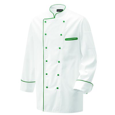Kochjacke weiß für Sie und Ihn mit grüner paspel