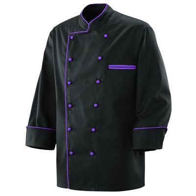 Kochjacke für Sie und Ihn schwarz mit paspel purple