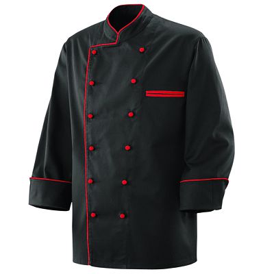 Kochjacke schwarz mit roter paspel schwarz  rot