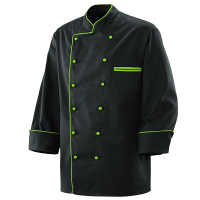 Kochjacke schwarz mit grüner paspel schwarz  grün