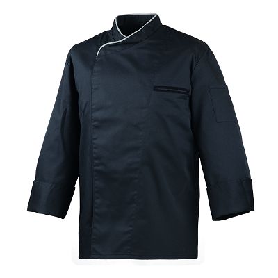 Kochjacke schwarz für Sie und Ihn mit verdeckter Druckknopfleiste