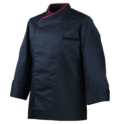 Kochjacke schwarz für Sie und Ihn mit verdeckter Druckknopfleiste