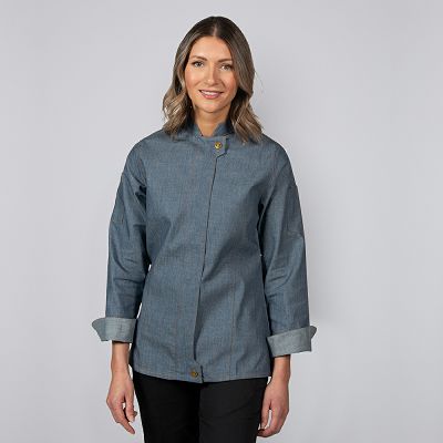 Damenkochjacke Modern, Langarm, Denim, Fb. navy
