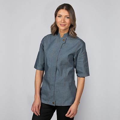 Damen Kochjacke Navy blue kurzarm