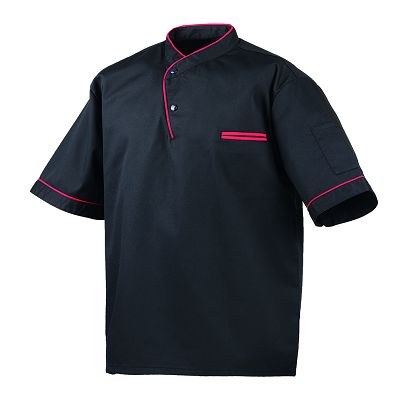 Kochschlupfhemd schwarz mit roter paspel