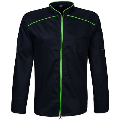 Kochjacke schwarz für Sie und Ihn mit RV lemongreen