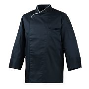 Kochjacke schwarz für Sie und Ihn mit verdeckter Druckknopfleiste