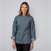 Damenkochjacke Modern, Langarm, Denim, Fb. navy